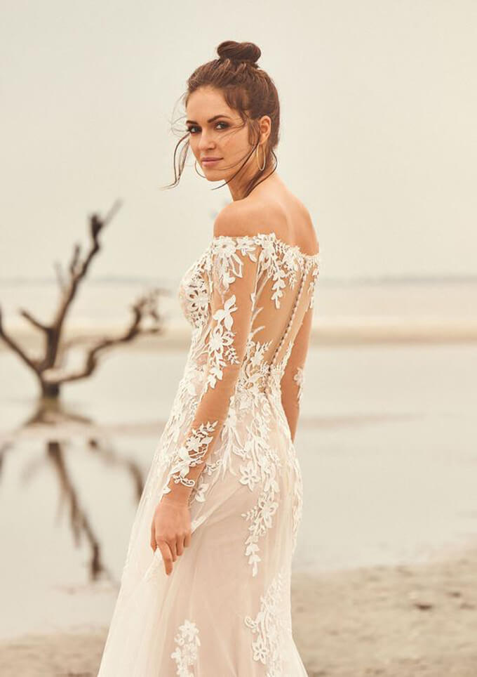 beautiful bohemian wedding dress with floral lace