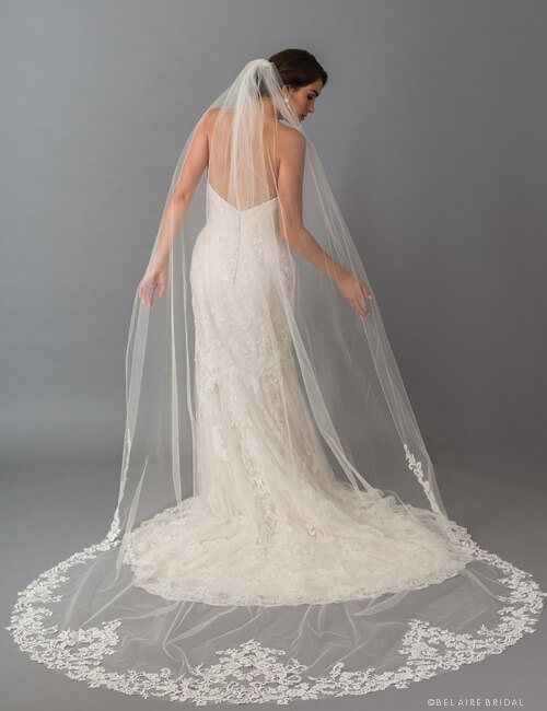 Dramatic Tulle Bridal Veil with Lace