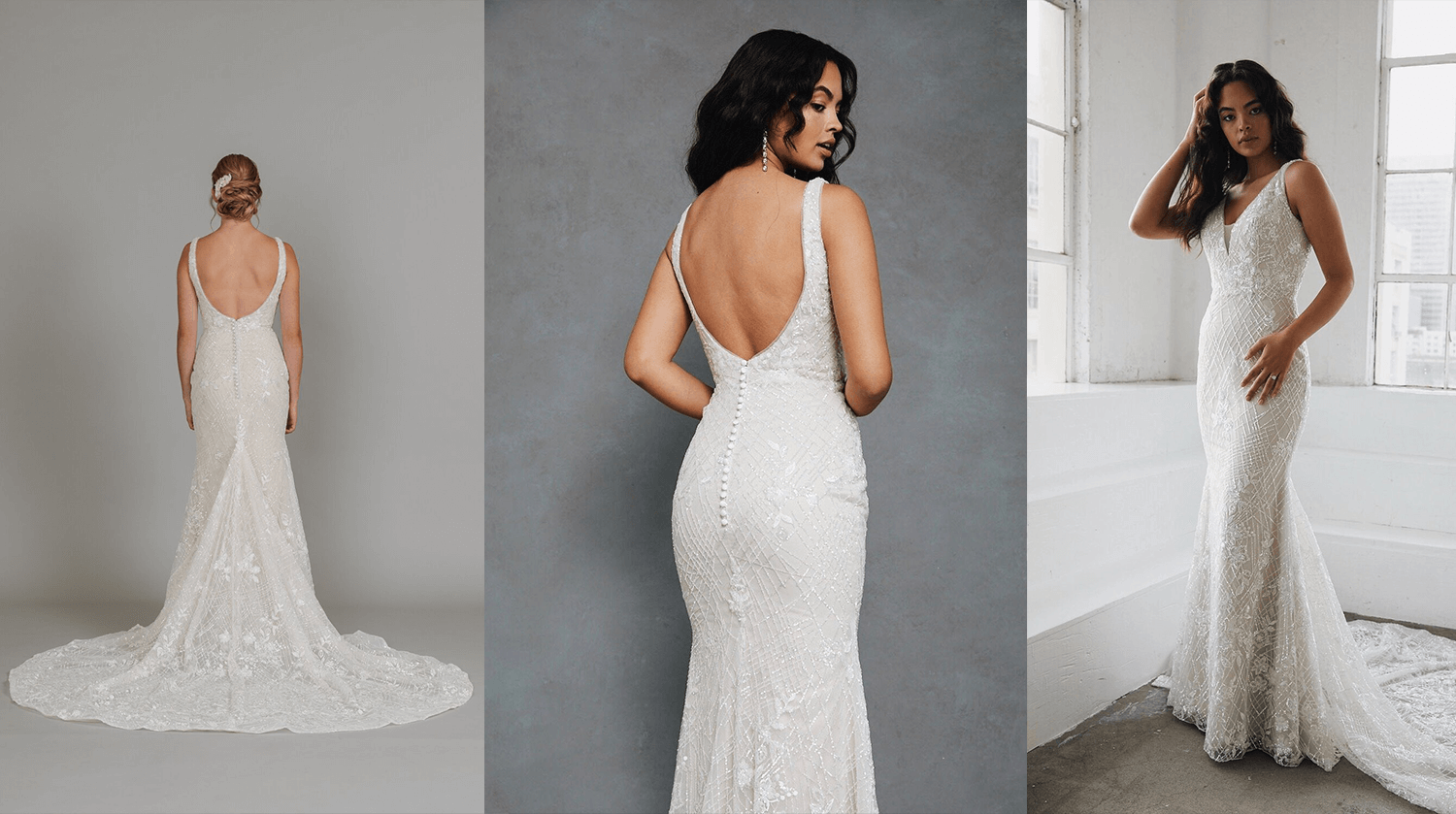 A sleek, body-hugging wedding gown by Lis Simon