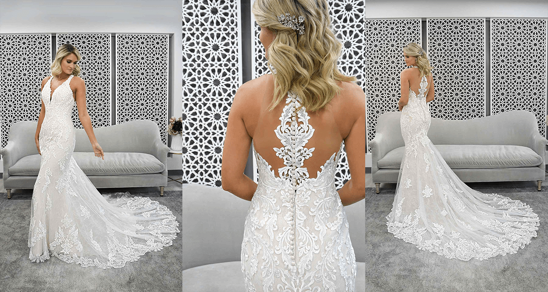 Stella York 7261 halter neckline with center back statement lace