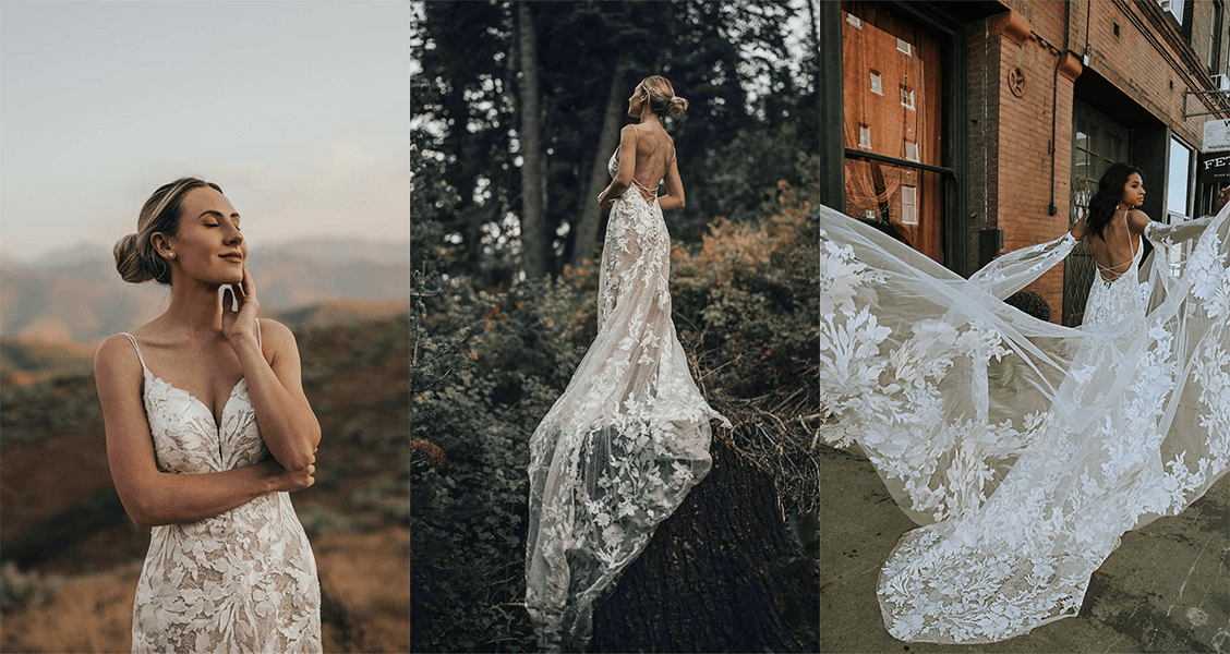 Bowie wedding gown from All Who Wander with flowing lace sleeves