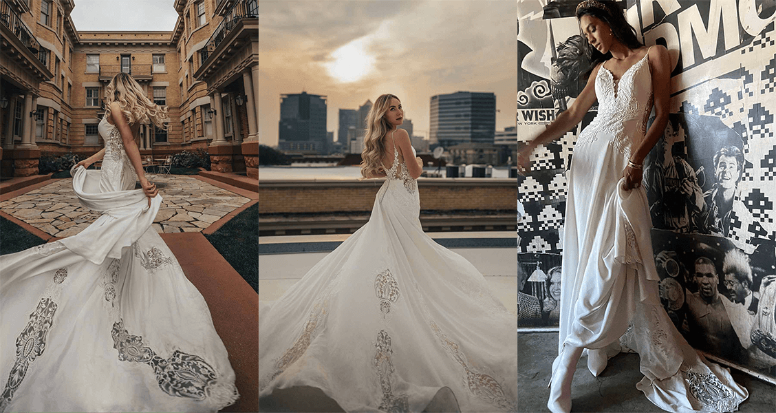 Delta wedding gown from All Who Wander featuring lace window cutouts