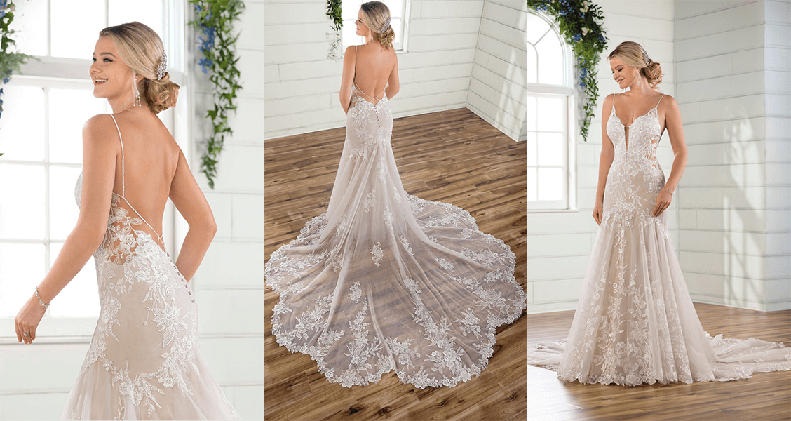 Essense of Australia D2770: A stunning backless gown with a trumpet silhouette.