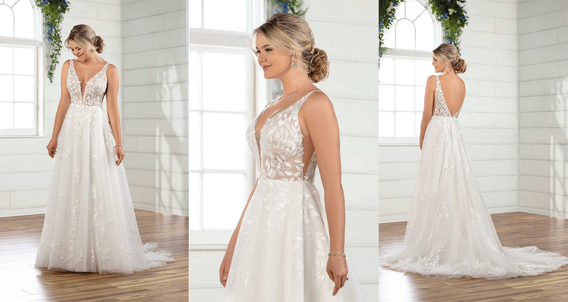 Glamorous Column Wedding Dress with Deep V-Neckline - Essense of Australia