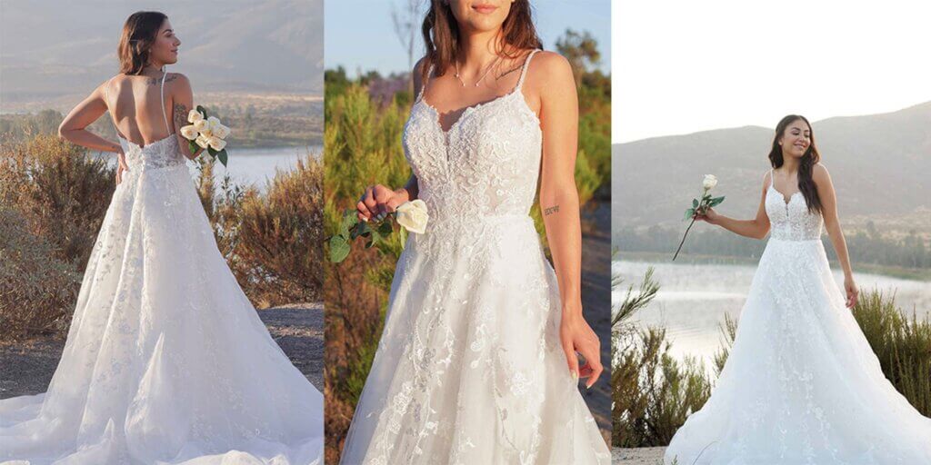 Mary Ann, softly flowing and utterly romantic wedding dress.