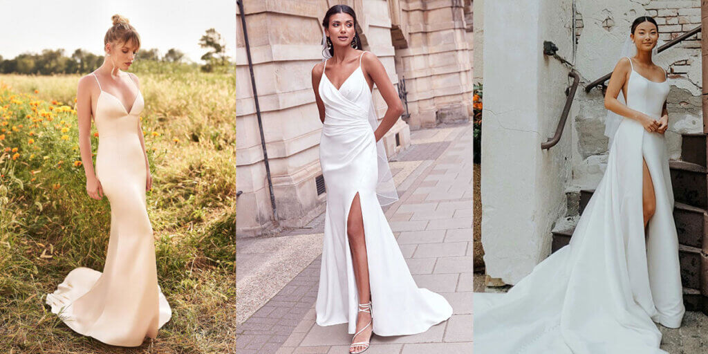 Minimalism, slip dresses, and understated chic in wedding dresses
