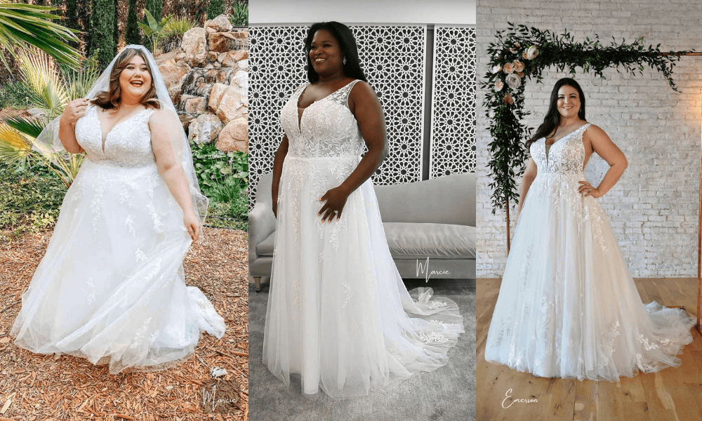 3 beautiful lace and chiffon wedding dresses with v-neck and wide straps