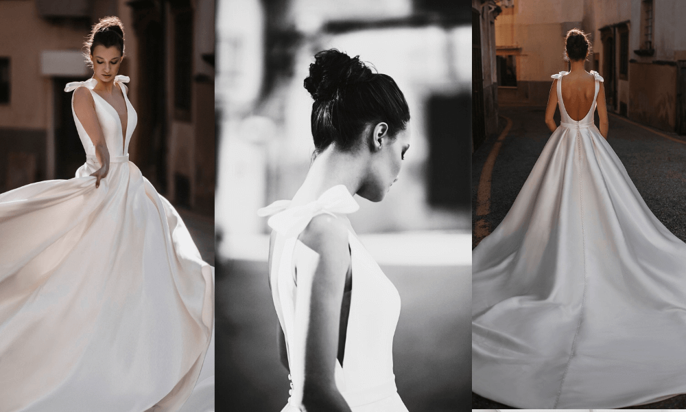 The beautiful Molly wedding dress in three romantic photos