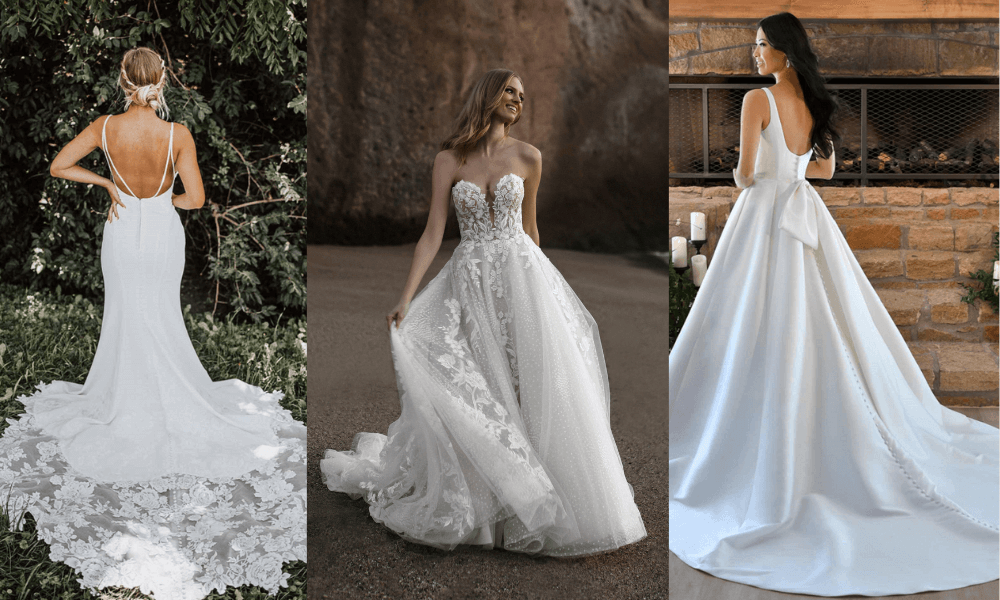 3 brides in different style wedding dresses