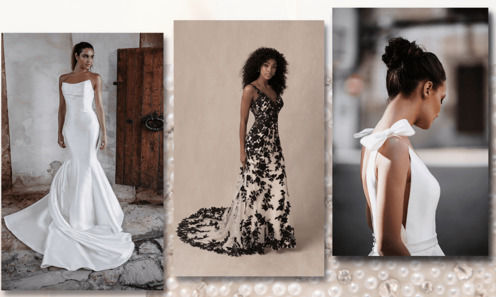 3 different wedding dresses of different styles