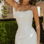 sleeveless, elegant wedding dress, Collins, with a high thigh slit