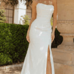 sleeveless, elegant wedding dress, Collins, with a high thigh slit