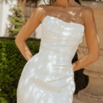 sleeveless, elegant wedding dress, Collins, with a high thigh slit