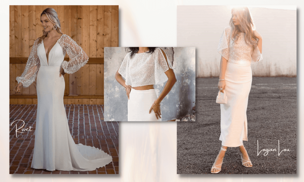 Rivet and Logan Lou wedding dresses. Simple and elegant with a touch of lace