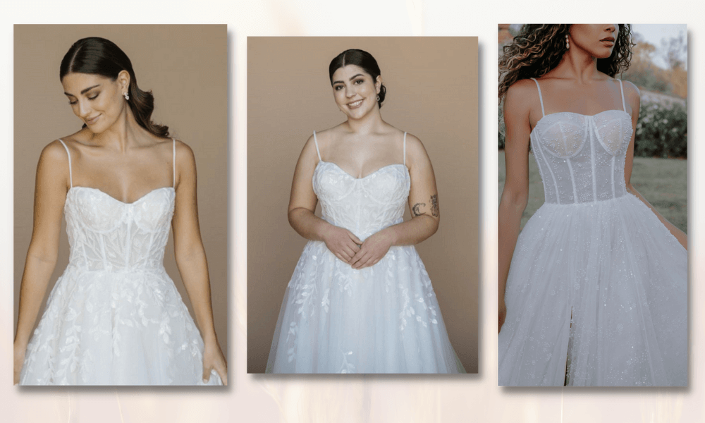 3 beautiful wedding dresses with thin straps and linings