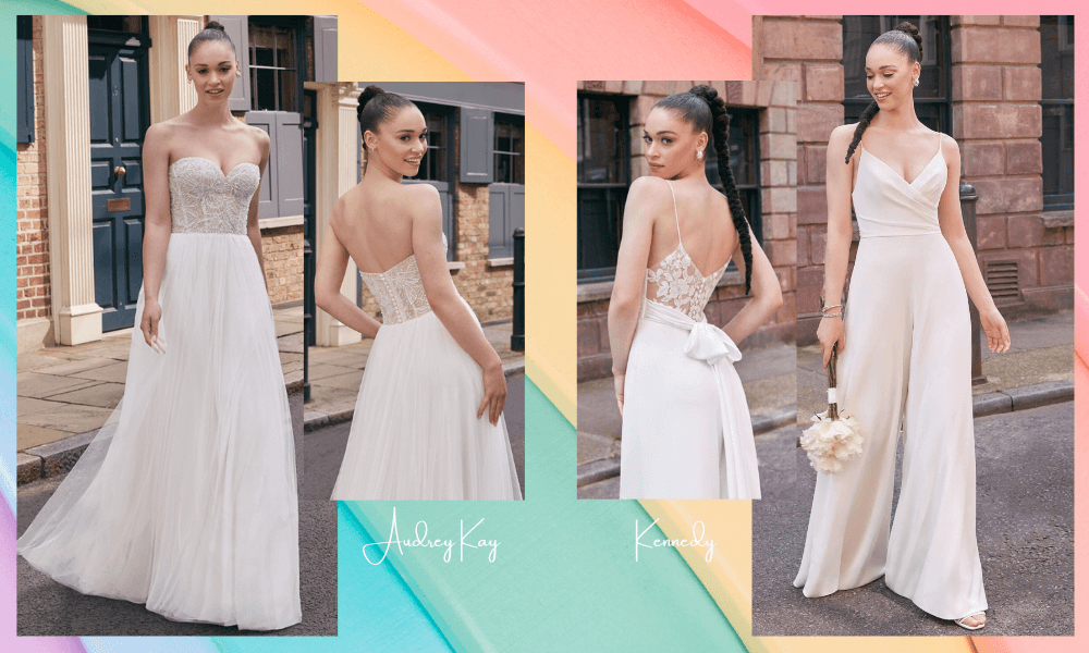 Audrey Kay wedding dress and Kennedy bridal romper