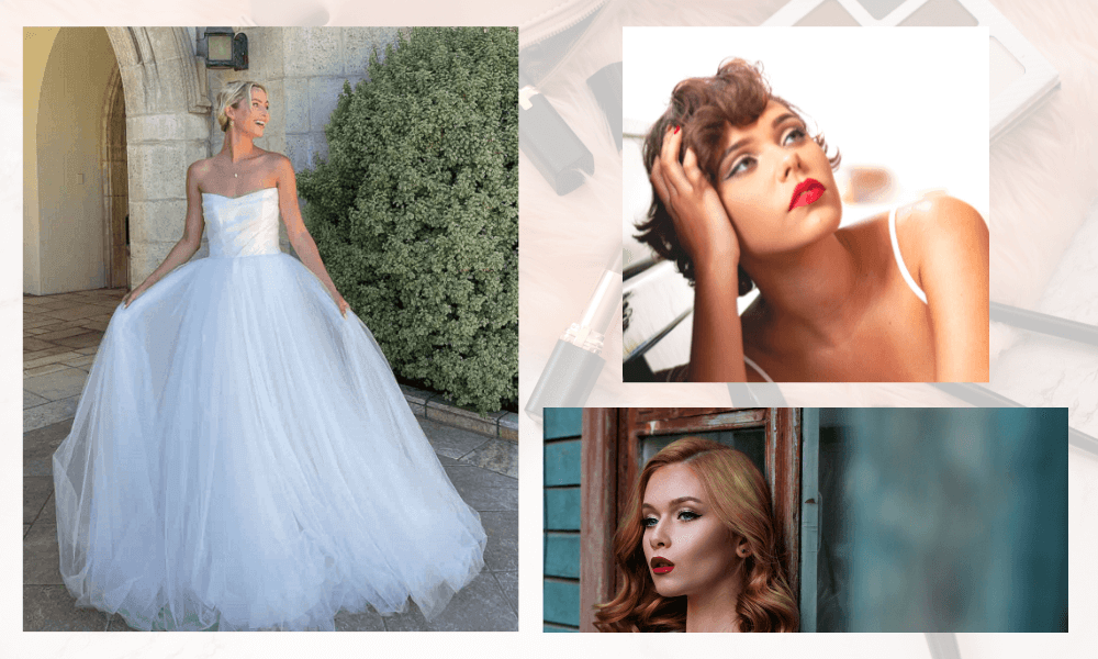 50s style makeup to match a ballgown wedding dress