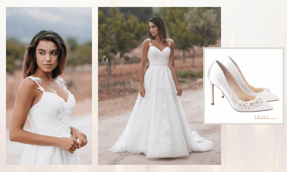 Oceane wedding dress paired with classic pumps