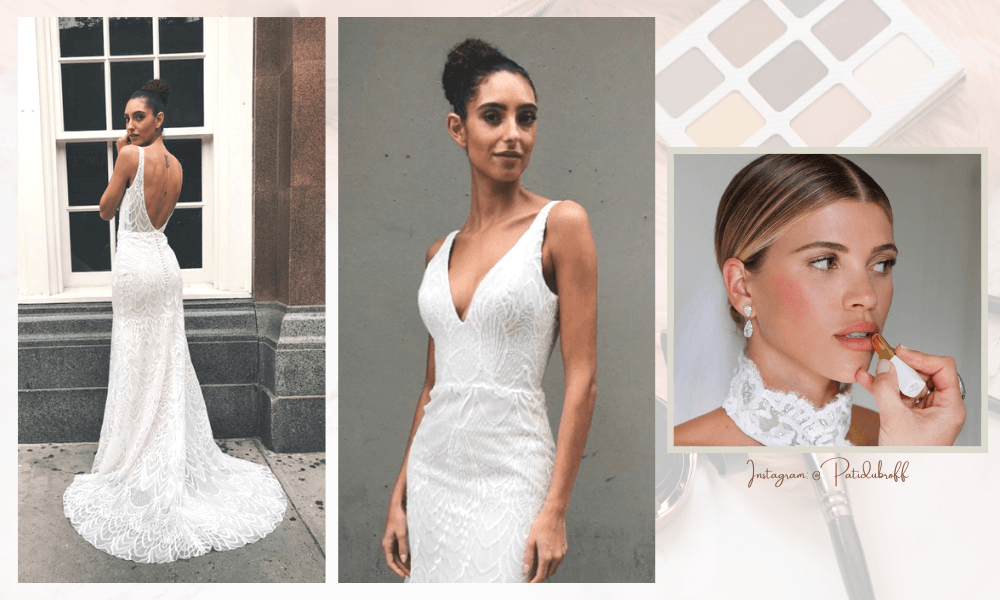 Sun-kissed makeup matched with the elegant mermaid style wedding dress, Caydence